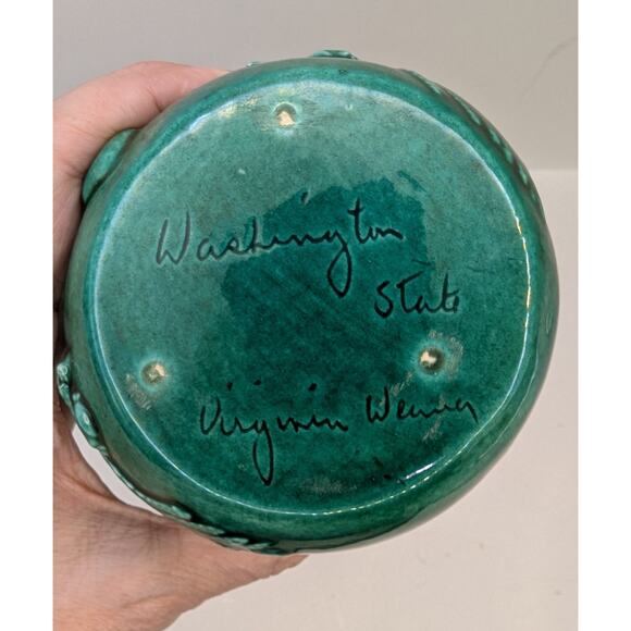 Green Ceramic Jug By Tacoma Potter Virginia Weaver Washington State 5" Evergreen - Picture 5 of 5